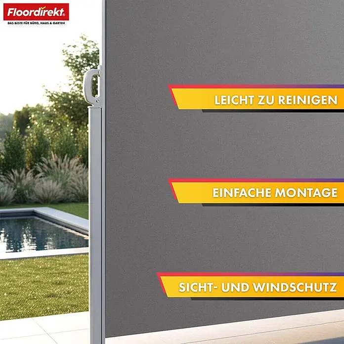 Floordirekt Klemmmarkise Alu-Seitenmarkise - Sicht- & Sonnenschutz - Hellgrau - 200 x 350 cm - Breite: 350 cm
