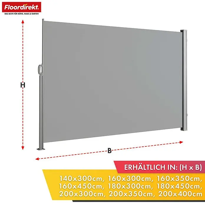 Floordirekt Klemmmarkise Alu-Seitenmarkise - Sicht- & Sonnenschutz - Hellgrau - 160 x 450 cm - Breite: 450 cm