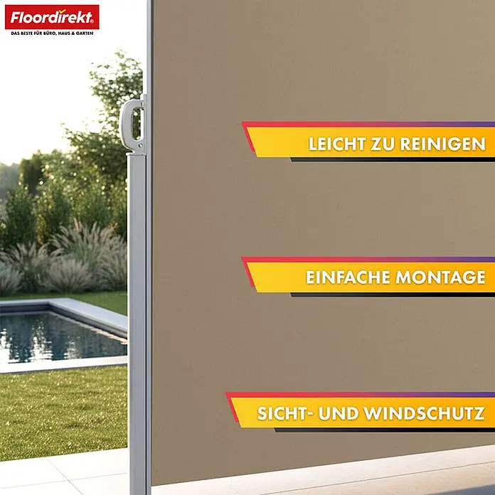 Floordirekt Klemmmarkise Alu-Seitenmarkise - Sicht- & Sonnenschutz - Beige - 200 x 400 cm - 