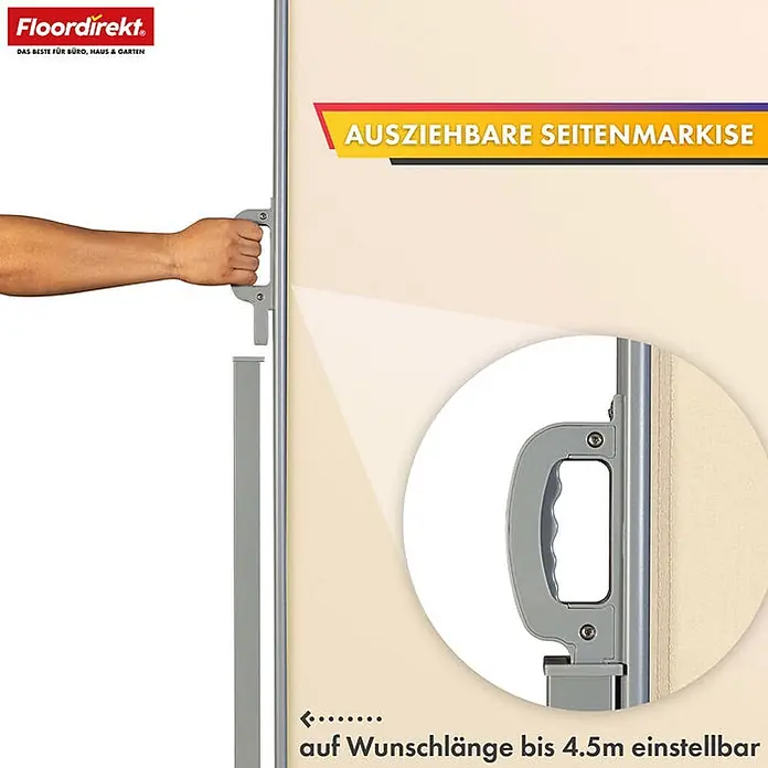 Floordirekt Klemmmarkise Alu-Seitenmarkise - Sicht- & Sonnenschutz - Beige - 200 x 400 cm - 