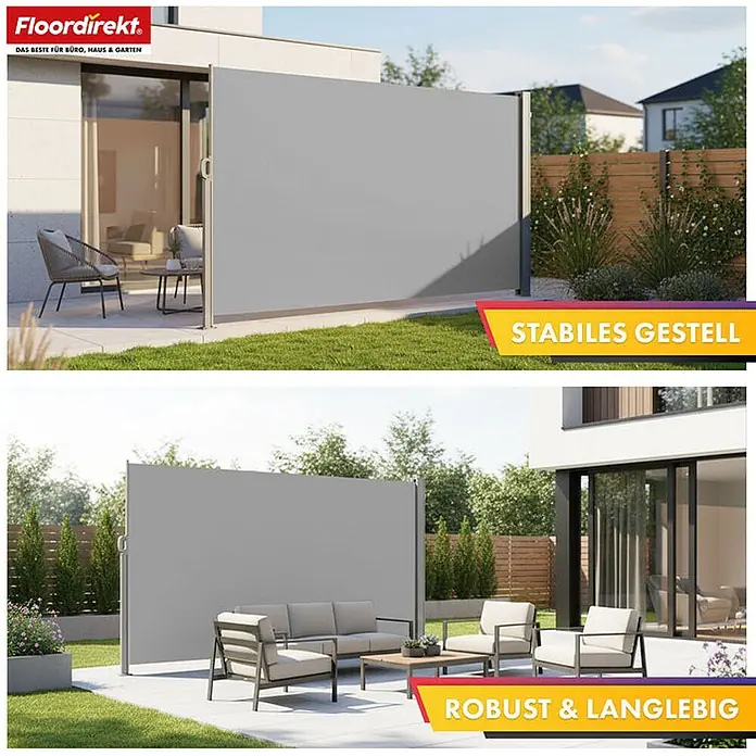 Floordirekt Klemmmarkise Alu-Seitenmarkise - Sicht- & Sonnenschutz - Hellgrau - 180 x 450 cm - Breite: 450 cm