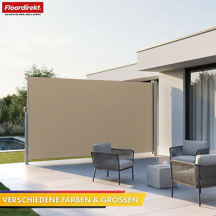 Floordirekt Klemmmarkise Alu-Seitenmarkise - Sicht- & Sonnenschutz - Beige - 200 x 350 cm - 