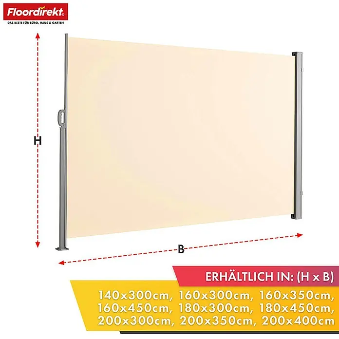 Floordirekt Klemmmarkise Alu-Seitenmarkise - Sicht- & Sonnenschutz - Beige - 180 x 350 cm - 
