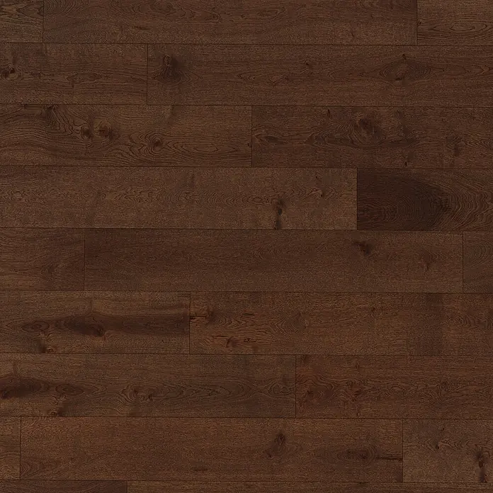 Barlinek Parkett - Eiche Rauchoptik gebürstet, Landhausdiele, 1.092 x 180 x 14 mm - Dunkelbraune Holzfußbodendielen.
