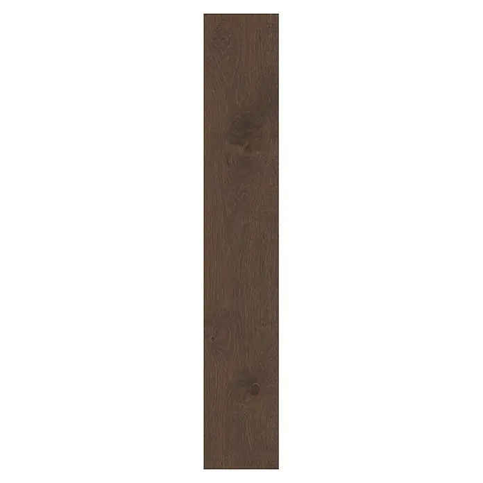 Barlinek Parkett - Eiche Rauchoptik gebürstet, Landhausdiele, 1.092 x 180 x 14 mm - Dunkelbraunes Holzpanel mit natürlicher Maserung und feinen Ästen.