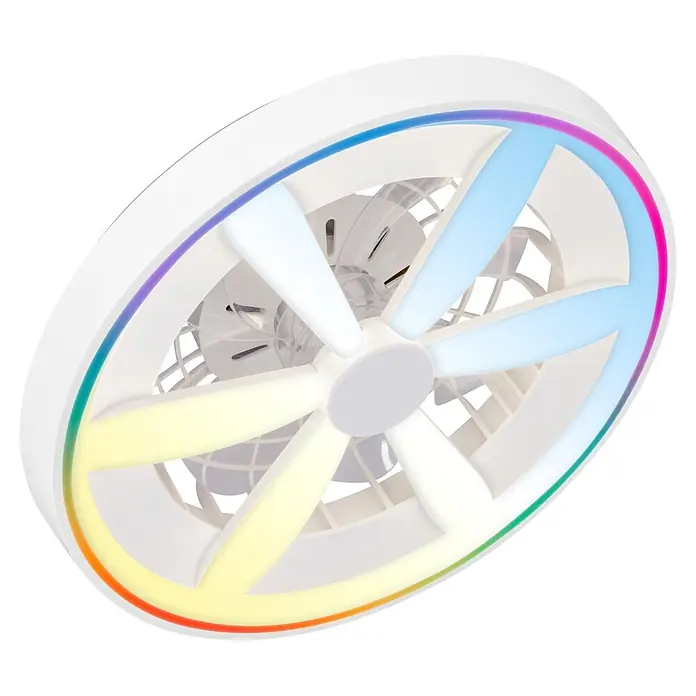 Briloner Ventilador de techo Air - Blanco, 48 cm, 48,5 W, RGB - Ventilador circular blanco con un anillo de luz RGB de colores y aspas iluminadas.
