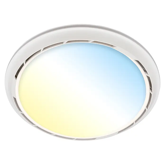 Briloner Ventilador de techo Dison - Blanco, Diámetro: 440 mm, Sin aspas - Plafón LED redondo blanco con gradiente de luz de amarillo cálido a azul frío.