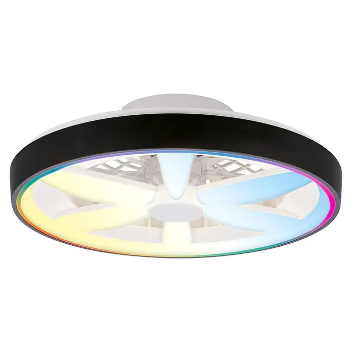 Briloner Ventilador de techo Air - Negro, 48 cm, 48,5 W, RGB - Ventilador de techo redondo con marco negro y aspas blancas, con iluminación LED multicolor integrada.
