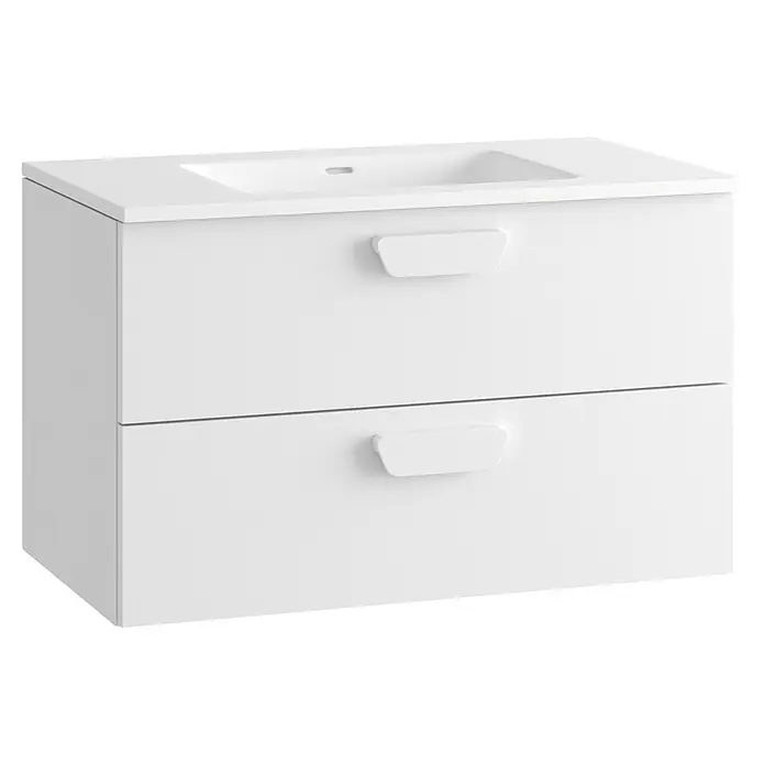 Mueble bajo de lavabo Sofia 2C - L x An x Al: 46 x 80 x 50 cm, Blanco mate - Mueble de baño blanco mate con lavabo integrado y dos cajones con tiradores elegantes.