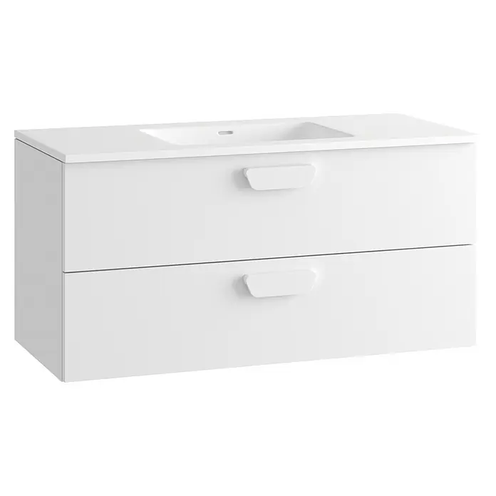 Mueble bajo de lavabo Sofia 2C - L x An x Al: 46 x 100 x 50 cm, Blanco mate - Mueble de baño blanco con dos cajones y lavabo integrado.