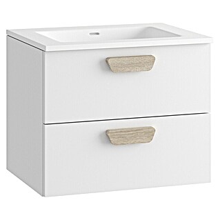 Mueble de lavabo Sofia 2C (L x An x Al: 46 x 60 x 50 cm, Blanco mate tirador roble)