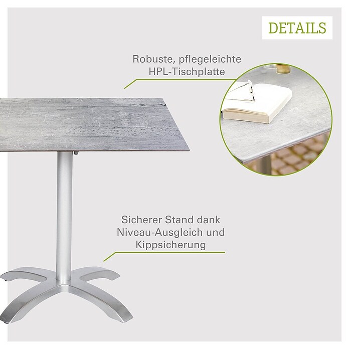 Acamp Gartentisch Acaplan (L x B x H: 80 x 80 x 72 cm, Hochdruck-Schichtpress, Quadratisch, Platin/Cemento/Grigio) | BAUHAUS