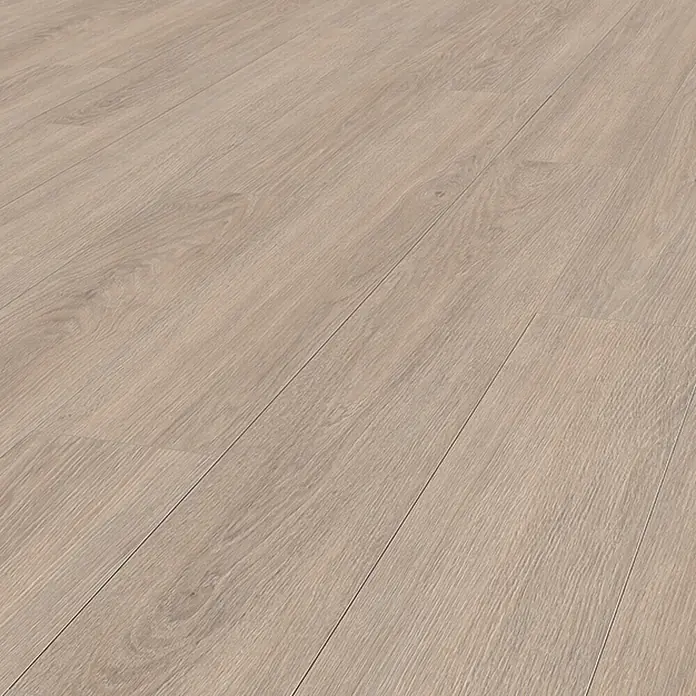 Krono Original Laminat Atlantic 8 - 1.288 x 195 x 8 mm, Greige Palais Oak, AC4 - Helle, beigefarbene Laminatdielen in Holzoptik mit natürlicher Maserung.