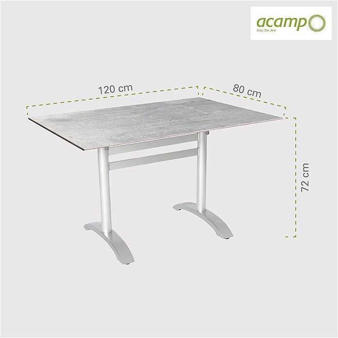 Acamp Gartentisch Acaplan (L x B x H: 120 x 80 x 72 cm, Hochdruck-Schichtpress, Rechteckig, Platin/Cemento/Grigio) | BAUHAUS