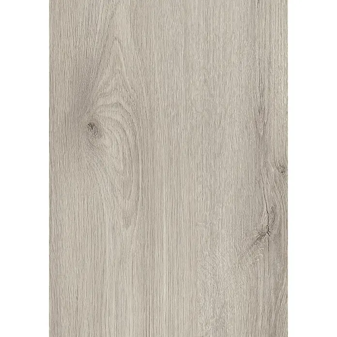 Krono Original Laminat Atlantic 7 - Dove Cantal Oak, Landhausdiele, 1.288 x 245 x 7 mm - Helle, graue Holzmaserung mit feinen Ästen und vertikalen Linien.