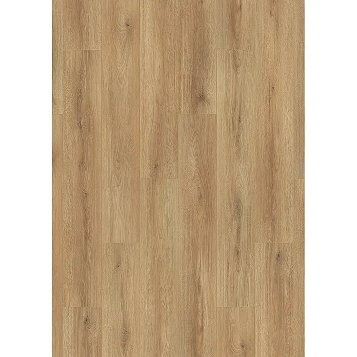 Krono Original Laminat Atlantic 7 - Sand Cantal Oak, Landhausdiele, 1.288 x 195 x 7 mm - Hellbraune Holzfußbodendielen mit natürlicher Maserung, im versetzten Muster verlegt.