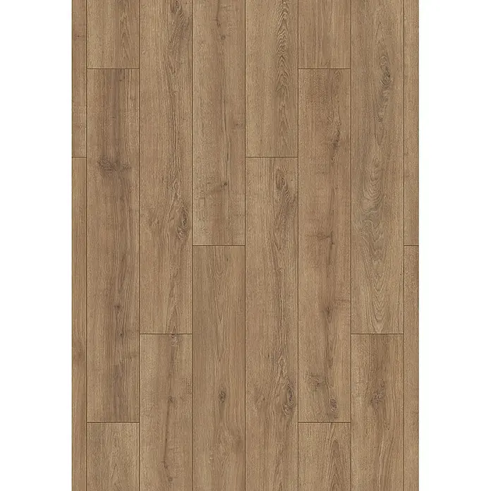 Krono Original Laminat Atlantic 7 - Clay Sola Oak, Landhausdiele, 1.288 x 195 x 7 mm - Hellerbrauner Laminatboden in Holzoptik mit natürlicher Maserung und sichtbaren Planken.