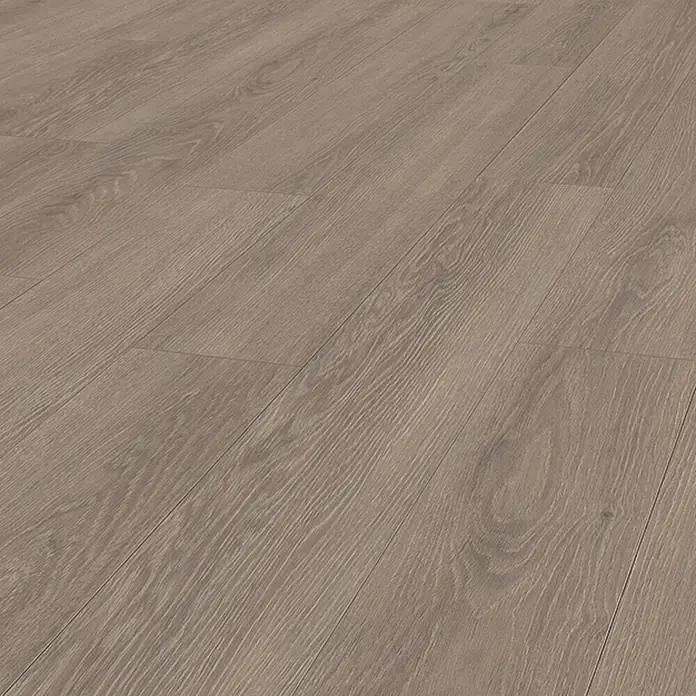 Krono Original Laminatmuster Atlantic 8 - Grey Palais Oak, 297 x 195 x 8 mm, Landhausdiele - Hellbraun-grauer Laminatboden in Holzoptik mit sichtbarer Maserung und Dielenfugen.
