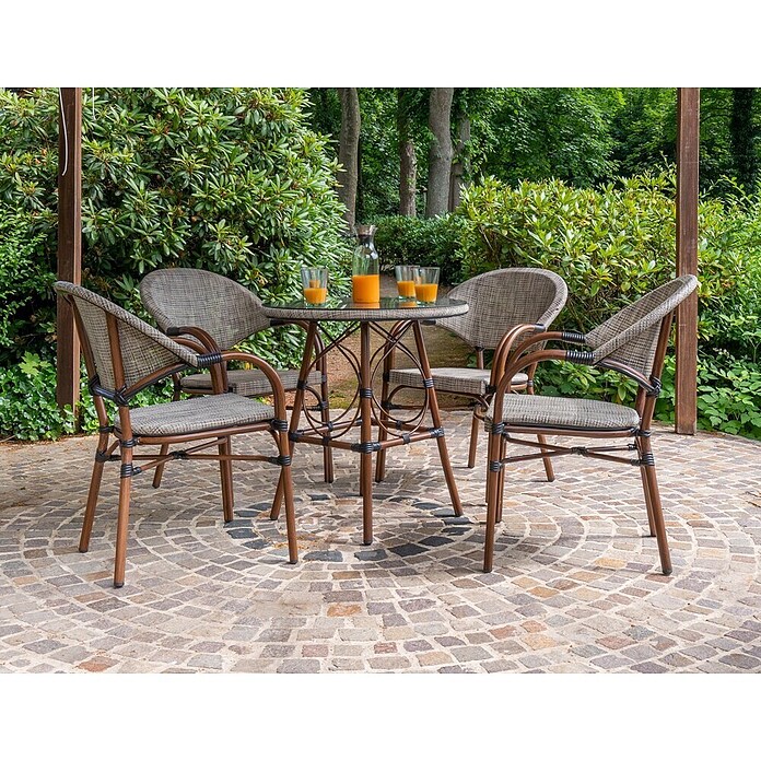 Acamp Balkonmöbel-Set Maui (5 -tlg., Aluminium/Acatex-Gewebe/Sicherheitsglas, Bambus Dunkel/Cappuccino) | BAUHAUS