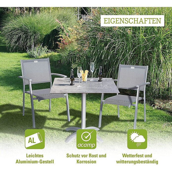 Acamp Gartentisch Acaplan (L x B x H: 80 x 80 x 72 cm, Hochdruck-Schichtpress, Quadratisch, Platin/Cemento/Grigio) | BAUHAUS