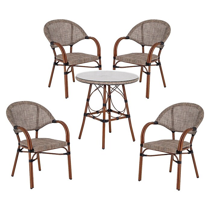Acamp Balkonmöbel-Set Maui (5 -tlg., Aluminium/Acatex-Gewebe/Sicherheitsglas, Bambus Dunkel/Cappuccino) | BAUHAUS