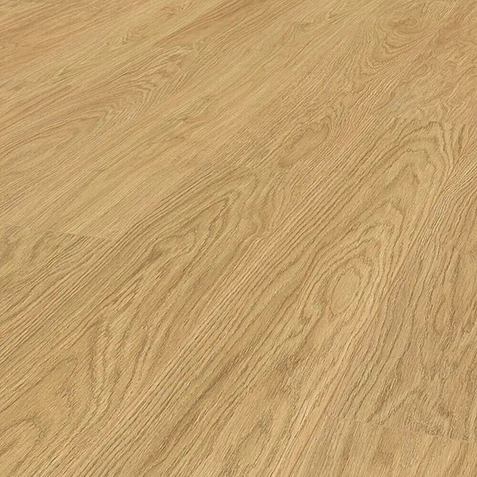 Krono Original Laminat Atlantic 7 - Gold Fiordaliso Oak, Landhausdiele, 1.288 x 195 x 7 mm - Hellbrauner Bodenbelag in Holzoptik mit natürlicher Maserung.