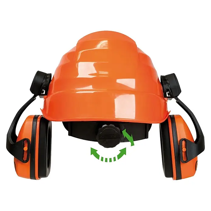 Oregon Forst-Schutzhelm Waipoua - Universal - Oranger Schutzhelm mit integriertem Gehörschutz. Verfügt über einen verstellbaren Drehknopf hinten.