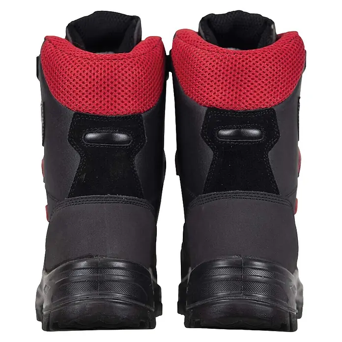 Oregon Botas de seguridad Yukon - Talla de pie: 42, Negro, Piel - Par de botas de trabajo altas negras y rojas con cuello de malla en el tobillo y suelas resistentes.