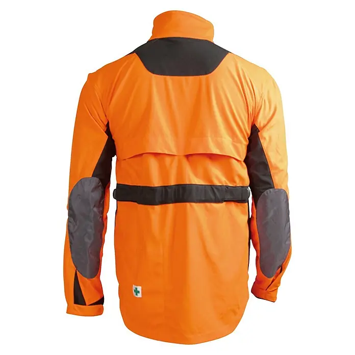Oregon Chaqueta de trabajo Yukon - XXXL, Naranja/Gris - Vista trasera de una chaqueta exterior de alta visibilidad naranja y negra con parches reforzados en los brazos y solapa de ventilación.