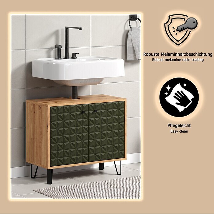 Riva Waschtischunterschrank Flower (B x T x H: 70 x 34 x 59 cm, Dark Green/Artisan Eiche, Matt) | BAUHAUS