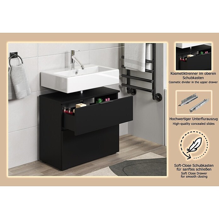 Riva Waschtischunterschrank Space (B x T x H: 65 x 32 x 57 cm, Schwarz, Matt) | BAUHAUS