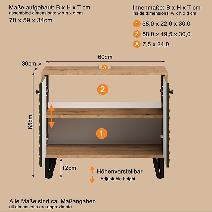 Riva Waschtischunterschrank Flower (B x T x H: 70 x 34 x 59 cm, Dark Green/Artisan Eiche, Matt) | BAUHAUS
