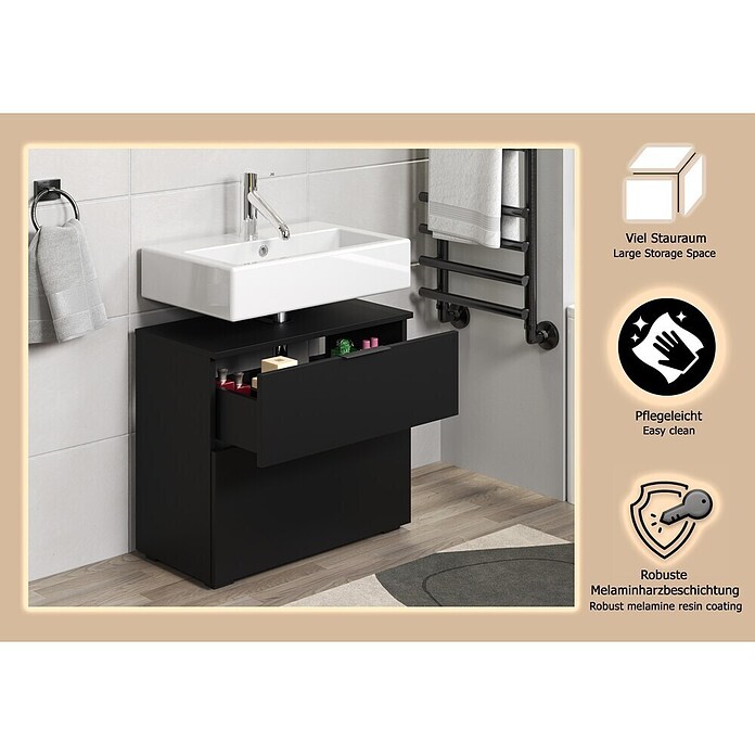 Riva Waschtischunterschrank Space (B x T x H: 65 x 32 x 57 cm, Schwarz, Matt) | BAUHAUS