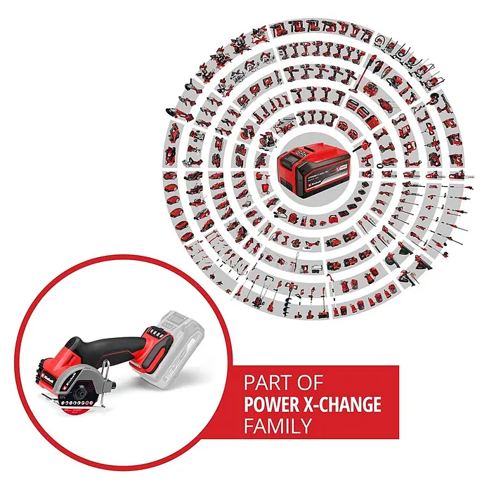 Einhell Professional PXC 18V Amoladora tronzadora de batería TP-CO 18/76-C Li BL-Solo - 18 V, Sin batería - Miniserra circular inalámbrica Einhell roja y negra con batería, parte de la familia de herramientas Power X-Change.