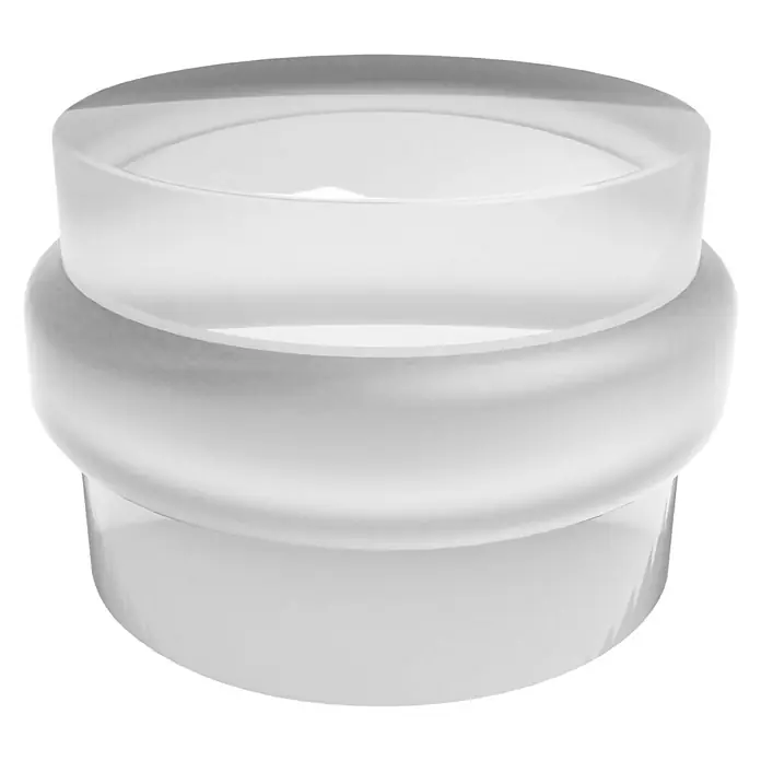 Türstopper - Ø x H: 38 x 21 mm, Transparent, Selbstklebend - Nahaufnahme eines mattierten, zylindrischen Glaskerzenständers mit hohlem Zentrum auf schwarzem Hintergrund.