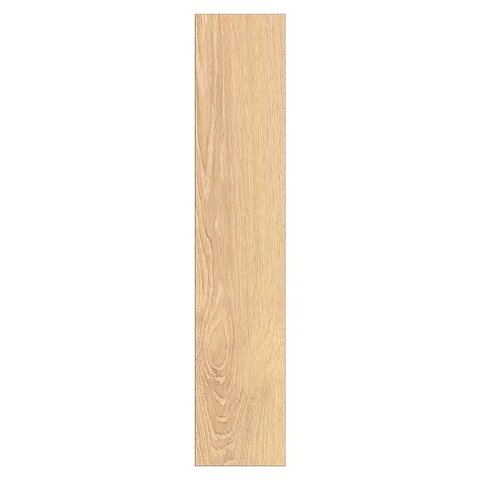 Krono Original Laminat Herringbone - Blonde Montanara Oak, Fischgrät, 630 x 126 x 8 mm - Helles Eichenholzbrett mit natürlicher Maserung und Ast, ideal für Böden oder Verkleidungen.
