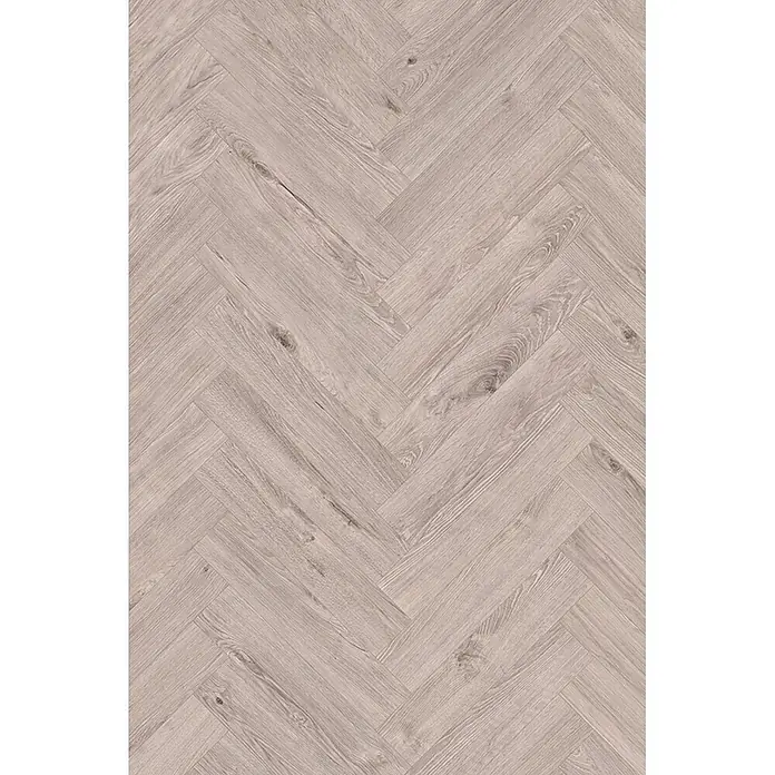 Krono Original Laminat Herringbone - Aged Montanara Oak, Fischgrät, 630 x 126 x 8 mm - Heller Holzboden im Fischgrätmuster.