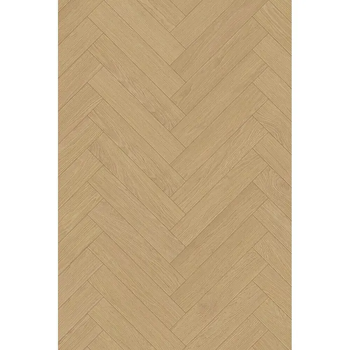 Krono Original Laminat Herringbone 8 - Natural Darcy Oak, Fischgrät, 630 x 126 x 8 mm - Heller Holzfußboden in Fischgrätmuster.