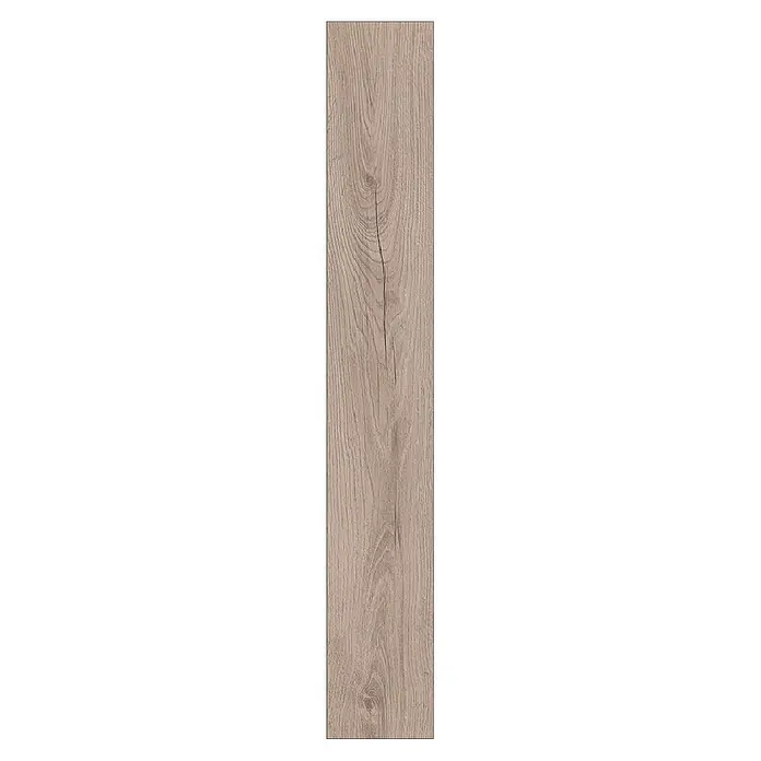 Krono Original Laminat Atlantic 8 - Mushroom Carpenter Oak, Landhausdiele, 1.288 x 195 x 8 mm - Hellbraune Holzdiele mit natürlicher Maserung und markantem Riss.