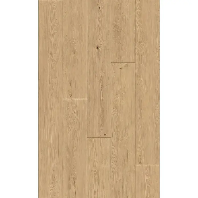 Krono Original Laminat Long Plank 8 - Smoked Montanara Oak, Landhausdiele, 2.003 x 245 x 8 mm - Heller Naturholz-Dielenboden mit sichtbarer Maserung und leichten Ästen.