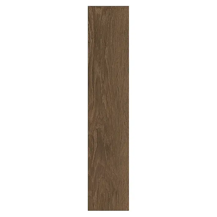 Krono Original Laminat Herringbone - Dark Montanara Oak, Fischgrät, 630 x 126 x 8 mm - Dunkelbraune Holzmaserung Bodenplatte.
