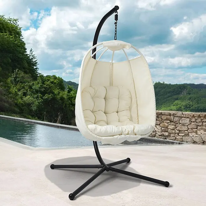 SVITA Hängesessel NELLY - L x B x H: 105 x 105 x 195 cm, Metall, Beige