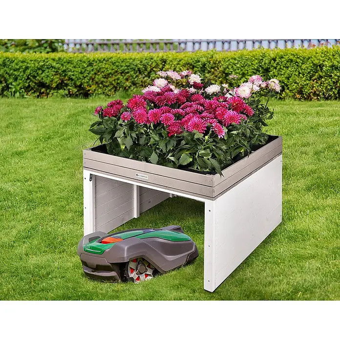 WONDERMAKE Mähroboter-Garage Cubilio1 - L x B x H: 96 x 78,5 x 57 cm, Weiß|Grau, z.B. Gardena, WORX, Husqvarna, Einhell, Landxcape, Juka, …