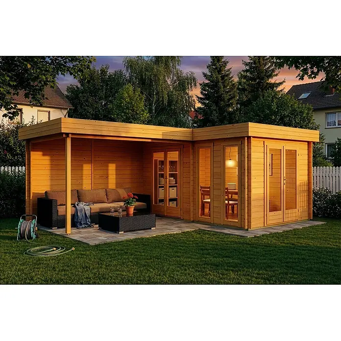 Alpholz Gartenhaus Quinta - Außenmaß inkl. Dachüberstand (B x T): 720 x 520 cm, Holz, Pinie