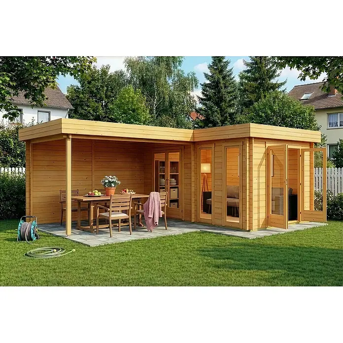 Alpholz Gartenhaus Quinta - Außenmaß inkl. Dachüberstand (B x T): 720 x 520 cm, Holz, Pinie
