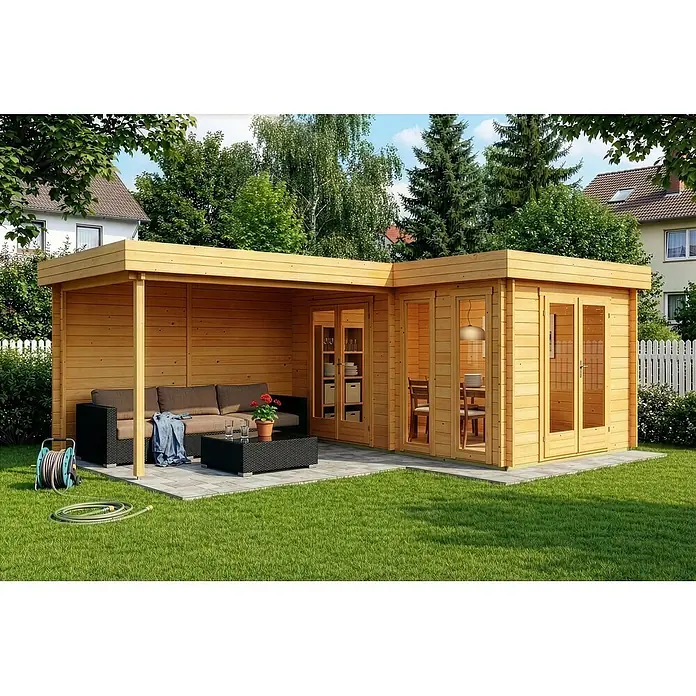 Alpholz Gartenhaus Quinta - Außenmaß inkl. Dachüberstand (B x T): 720 x 520 cm, Holz, Pinie
