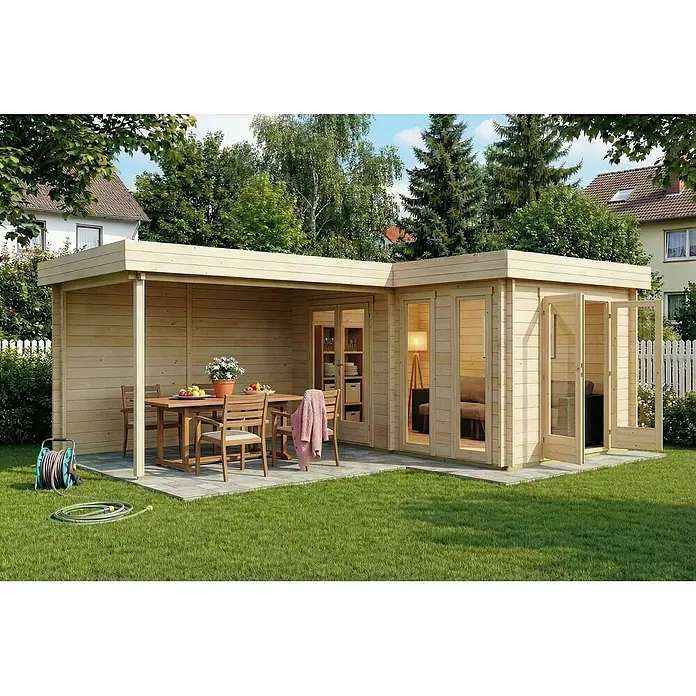 Alpholz Gartenhaus Quinta - Außenmaß inkl. Dachüberstand (B x T): 720 x 520 cm, Holz, Naturbelassen