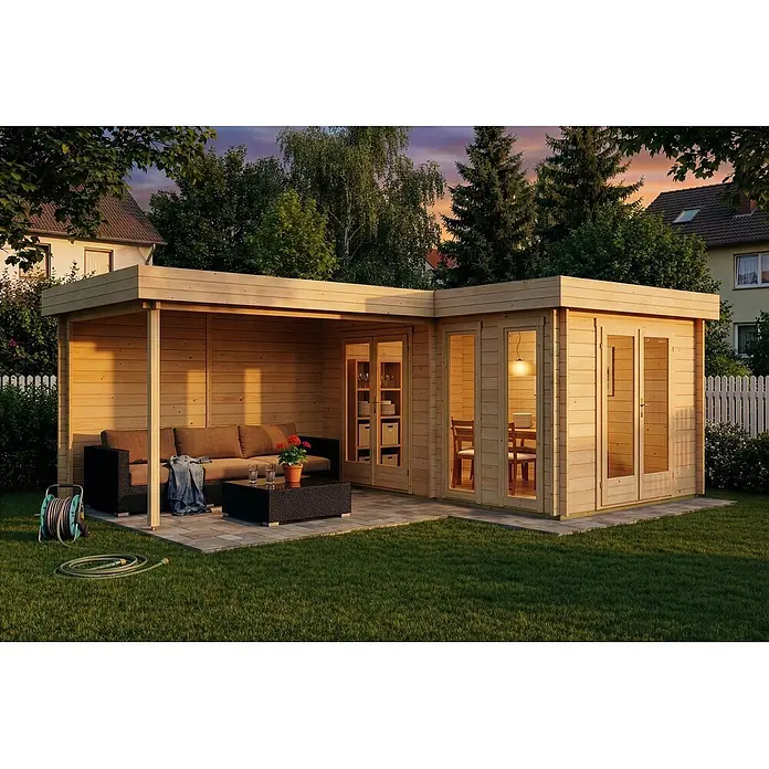 Alpholz Gartenhaus Quinta - Außenmaß inkl. Dachüberstand (B x T): 720 x 530 cm, Holz, Naturbelassen