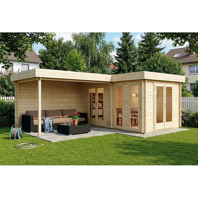 Alpholz Gartenhaus Quinta - Außenmaß inkl. Dachüberstand (B x T): 720 x 530 cm, Holz, Naturbelassen