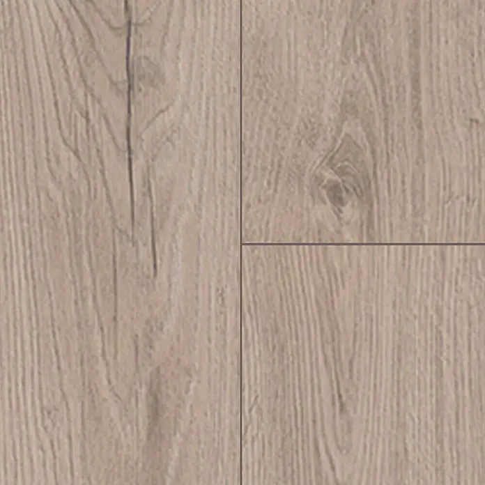 Krono Original Laminat Atlantic 8 - Mushroom Carpenter Oak, Landhausdiele, 1.288 x 195 x 8 mm - Hellbrauner Dielenboden mit sichtbarer Holzmaserung.